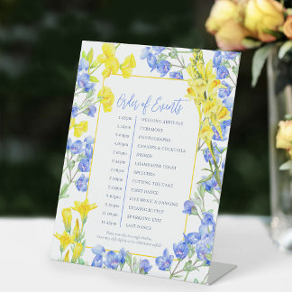 Trouwvolgorde van wilde bloemen reclamebord met voetstuk