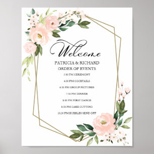 Trouwvolgordeteken met bloemmotief in roze poster