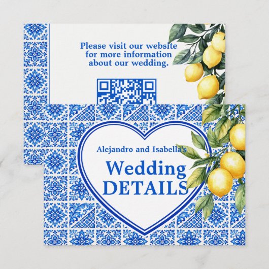 💙🍋Trouwwebsite Azul & Limone Romance Informatiekaartje (Voorkant / Achterkant)