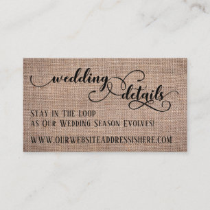 Trouwwebsite Details Burlap & Elegante Schrift Informatiekaartje