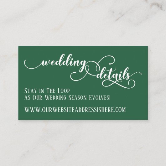 Trouwwebsite Details Elegant Script Leaf Groen Informatiekaartje (Voorkant)