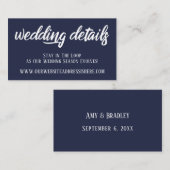 Trouwwebsite Details in Elegante Script, Navy Informatiekaartje (Voorkant / Achterkant)