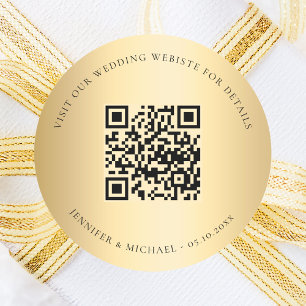 Trouwwebsite goud QR details informatie rsvp Ronde Sticker