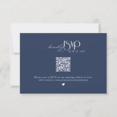 Trouwwebsite met Navy Blue QR-code RSVP Kaartje (Voorkant)