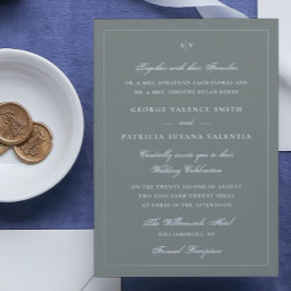 Trouwwebsite met sierlijk monogram in witte lijst kaart