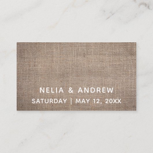 Trouwwebsite,  Modern Script & Burlap Informatiekaartje (Achterkant)