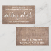 Trouwwebsite, Modern Script & Burlap Informatiekaartje (Voorkant / Achterkant)