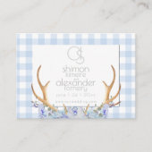 Trouwwebsite | Monogram Blue Gingham Floral Visitekaartje (Voorkant)