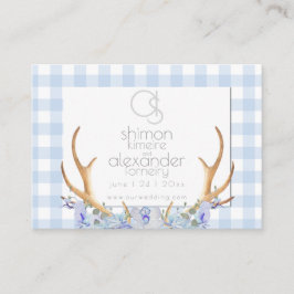 Trouwwebsite | Monogram Blue Gingham Floral Visitekaartje
