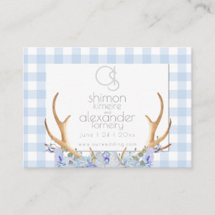 Trouwwebsite   Monogram Blue Gingham Floral Visitekaartje
