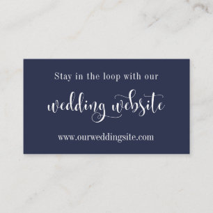 Trouwwebsite, mooie moderne script over marineblau informatiekaartje