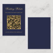 Trouwwebsite Navyblauw Goud QR-code Calligrafie Informatiekaartje (Voorkant / Achterkant)
