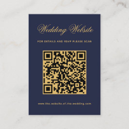 Trouwwebsite Navyblauw Goud QR-code Calligrafie Informatiekaartje