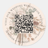 Trouwwebsite QR code details rsvp pampas beige Ronde Sticker (Voorkant)