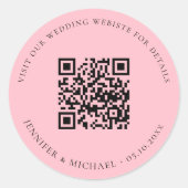 Trouwwebsite QR code details rsvp roze Ronde Sticker (Voorkant)