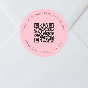Trouwwebsite QR code details rsvp roze Ronde Sticker
