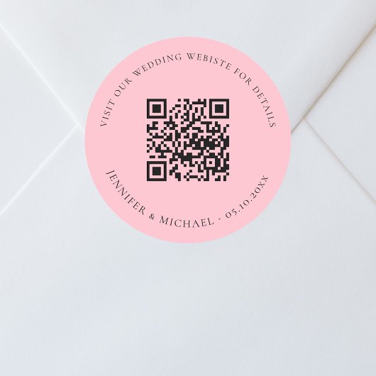 Trouwwebsite QR code details rsvp roze Ronde Sticker