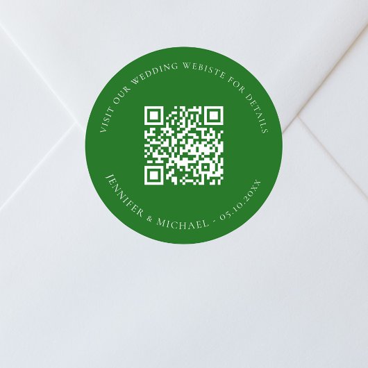 Trouwwebsite QR code details rsvp smaragdgroen Ronde Sticker