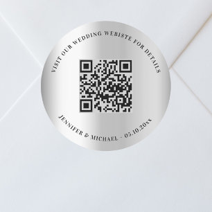 Trouwwebsite QR-code details RSVP zilver Ronde Sticker