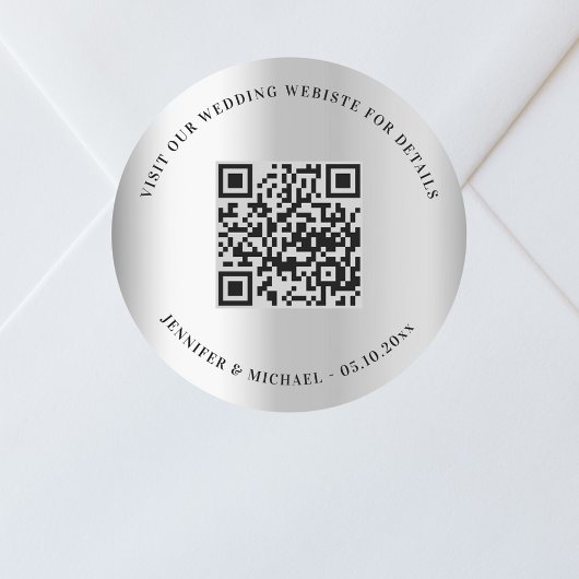 Trouwwebsite QR-code details RSVP zilver Ronde Sticker