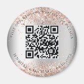 Trouwwebsite QR-code details RSVP zilveren roos Magneet (Voorkant)