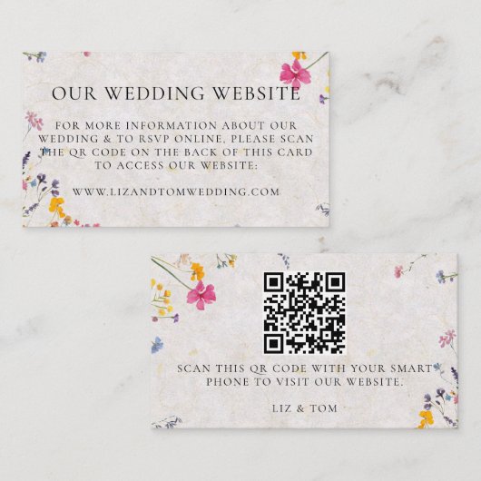 Trouwwebsite QR-code Wildflower Garden Blush Informatiekaartje (Voorkant / Achterkant)