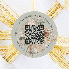 Trouwwebsite QR details rsvp salie groene pampas Ronde Sticker