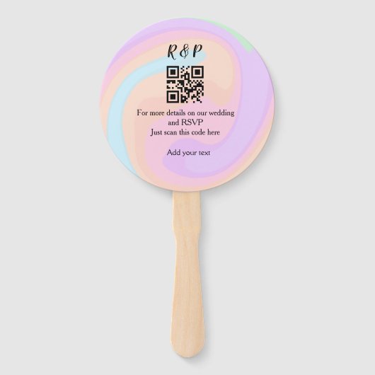 Trouwwebsite RSVP Q R code voeg naamtekst toe Handwaaier (Voorkant)