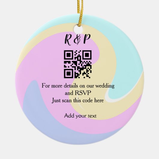 Trouwwebsite RSVP Q R code voeg naamtekst toe Keramisch Ornament (Voorkant)