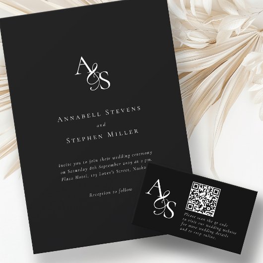 Trouwwebsite, RSVP, QR-code, elegant, monogram Informatiekaartje