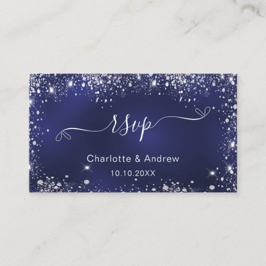 Trouwwebsite RSVP QR-code in marineblauw zilver Informatiekaartje (Voorkant)
