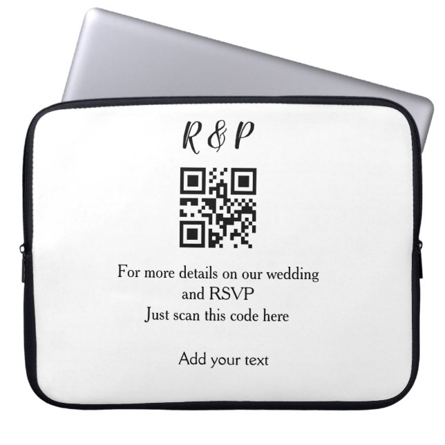 Trouwwebsite RSVP QR-code voeg naam tekst toe drie Laptop Sleeve (Voorkant)