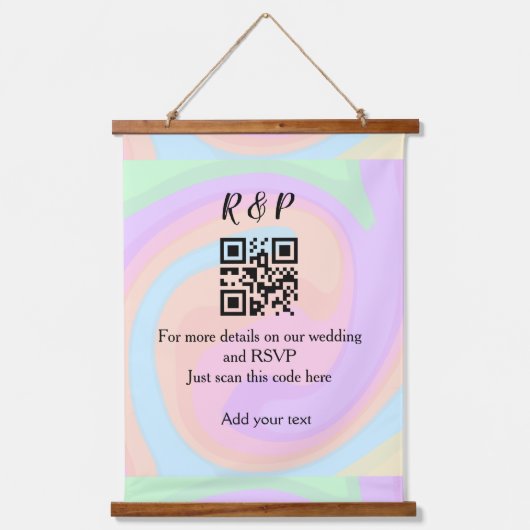 Trouwwebsite RSVP QR-code voeg naamtekst toe Hangend Wandkleed (Voorkant)