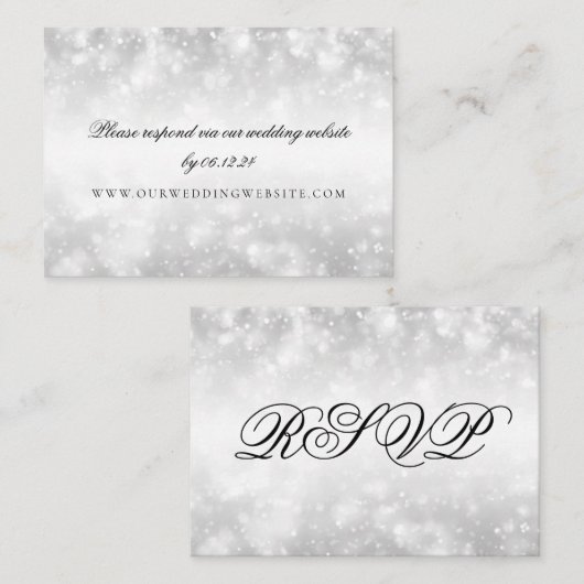 Trouwwebsite RSVP Silver Shimmer Lights Informatiekaartje (Voorkant / Achterkant)