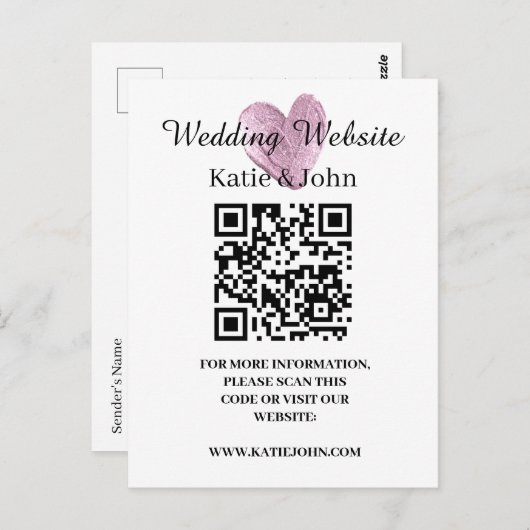 Trouwwebsite Voeg Naam Tekst QR-code Minimalistisc Briefkaart (Voorkant / Achterkant)