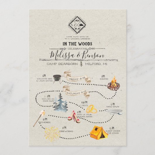 Trouwweekend in de bossen routekaart programmakaart (Voorkant)