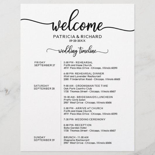 Trouwweekend Itinerarium Simple Chic Tijdlijn (Voorkant)