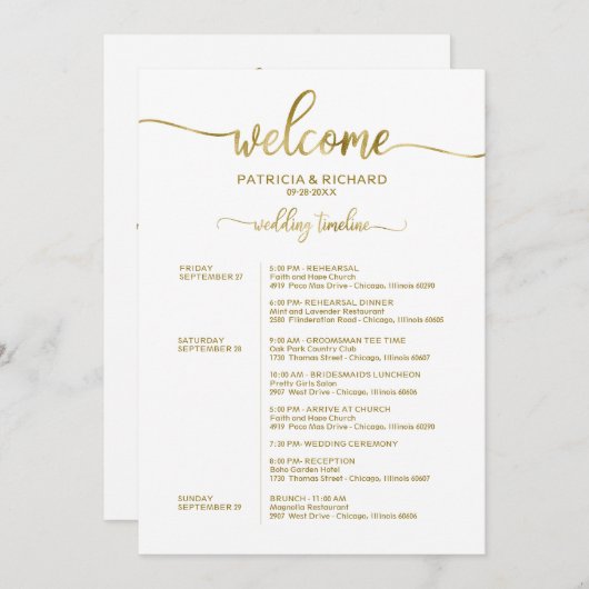 Trouwweekend Itinerarium Simple Chic Tijdschema Kaart (Voorkant / Achterkant)