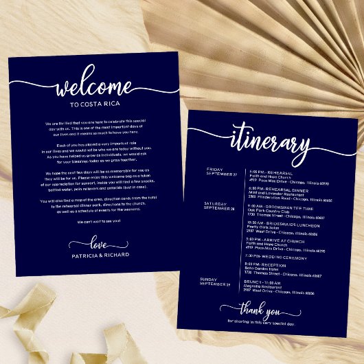 Trouwweekend Itinerary Schema in Marineblauw