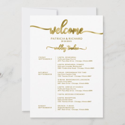 Trouwweekend Itinerary Simple Chic Tijdlijn Kaart (Voorkant)