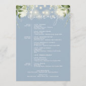Trouwweekend Itinerary Stofblauw Bloemstuk Programmakaart (Achterkant)