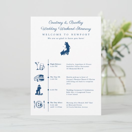 Trouwweekend Itinerary Tijdlijn Newport RI Kaart (Staand voorkant)