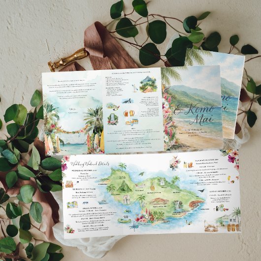 Trouwweekend | Maui, Hawaï Drie-Voudige Uitnodigin Drieluik Uitnodiging
