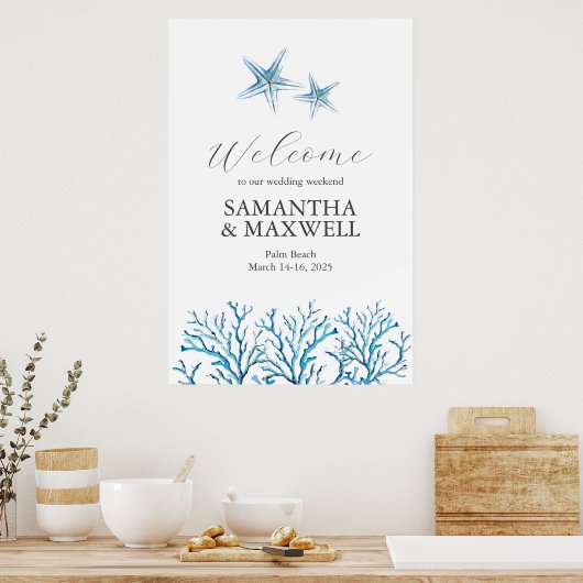 Trouwweekend op het Strand Welkomstbord Zeester Poster (Keuken)