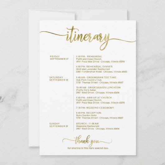 Trouwweekend Verwelkoming en Reisprogramma Brief C Kaart (Achterkant)