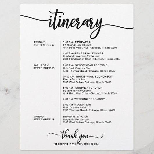 Trouwweekend Welkom Itinerari Simple Chic (Achterkant)