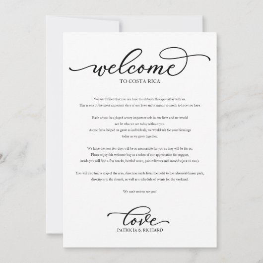 Trouwweekend Welkom Itinerarium Chic Script Kaart (Voorkant)