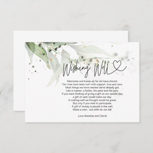 Trouwwens goed cadeau aanvraag eucalyptus informatiekaartje (Voorkant / Achterkant)