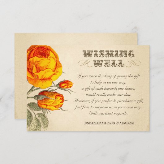 Trouwwens goed  oranje rozen informatiekaartje (Voorkant / Achterkant)