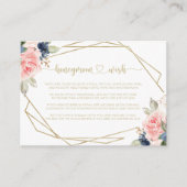 Trouwwens Navy Blush Bloem Goud Geometrisch Huweli Informatiekaartje (Voorkant)
